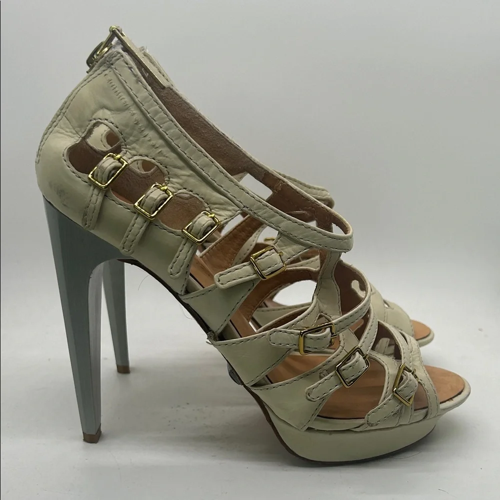 L.A.M.B. Sexy Cream Leather Strappy Platform Stiletto Heels Shoes **Size 7.5**🔥🔥 - Picture 4 of 11